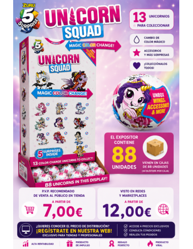 BOLA ZURU SURPRISE UNICORNIO SQUAD, EXP 88 UDS