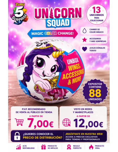 BOLA ZURU SURPRISE UNICORNIO SQUAD, EXP 88 UDS