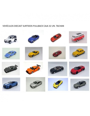 VEHICULOS DIECAST METAL SURTIDOS PULLBACK  TACHAN, CAJA 16 U